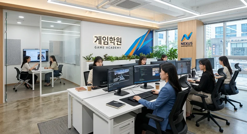 학생들이 협동하여 게임을 개발하는 모습